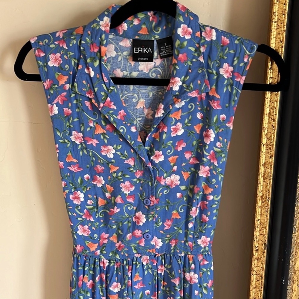 Erika 90’s Vintage Sleeveless Blue Floral Midi Dress - Picture 3 of 6